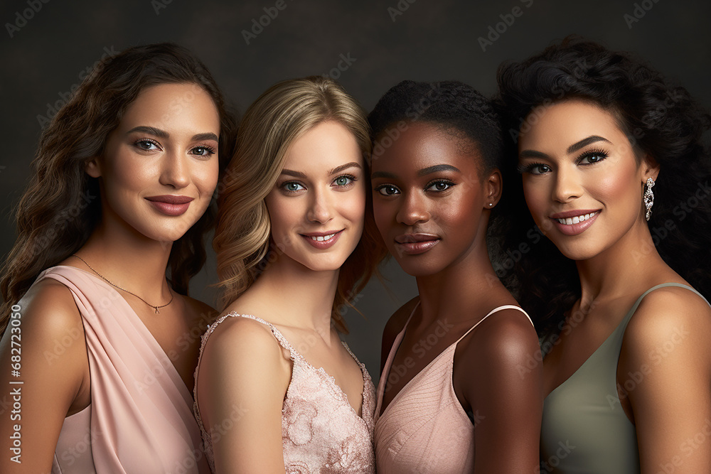 Generative AI Image of Group of Beautiful Woman from Different Ethnicity