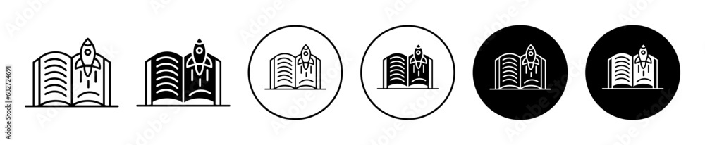 Science fiction vector icon set in black filled and outlined style.