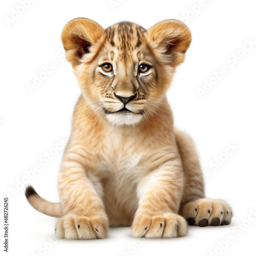 Cute baby lion isolated on white background