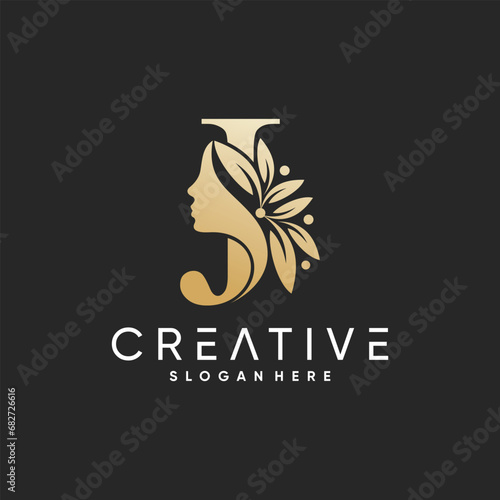 Beauty woman logo design with letter j logo and modern concept