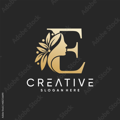 Beauty woman logo design with letter e logo and modern concept