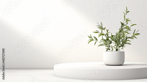 Light minimal geometric background with pedestal.