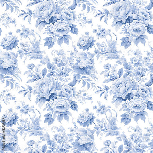 Vintage French Floral Toile Blue pattern