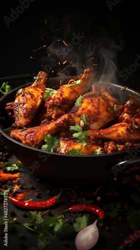 Delicious smoky indian masala chicken fry, spicy,  Generative AI