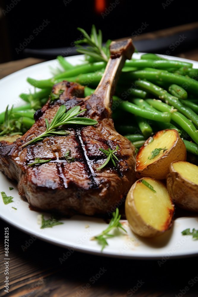 Succulent Indulgence: Grilled or Roasted Lamb Chops with Green Beans and Potatoes