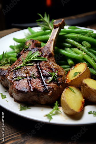 Succulent Indulgence: Grilled or Roasted Lamb Chops with Green Beans and Potatoes