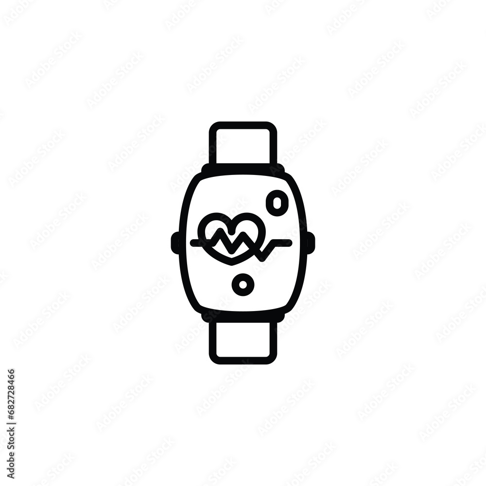 Smartwatch with heart rate monitor outline icon. Vector illustration. The isolated icon suits the web, infographics, interfaces, and apps. Smartwatch with heart rate monitor outline icon. Vector illustration. The isolated icon suits the web, infographics, interfaces, and apps.