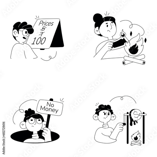 Doodle Character Illustrations Depicting Money Inflation 