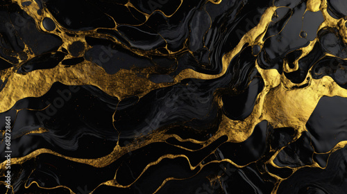 Liquid black marble with gold textures. Luxury pattern