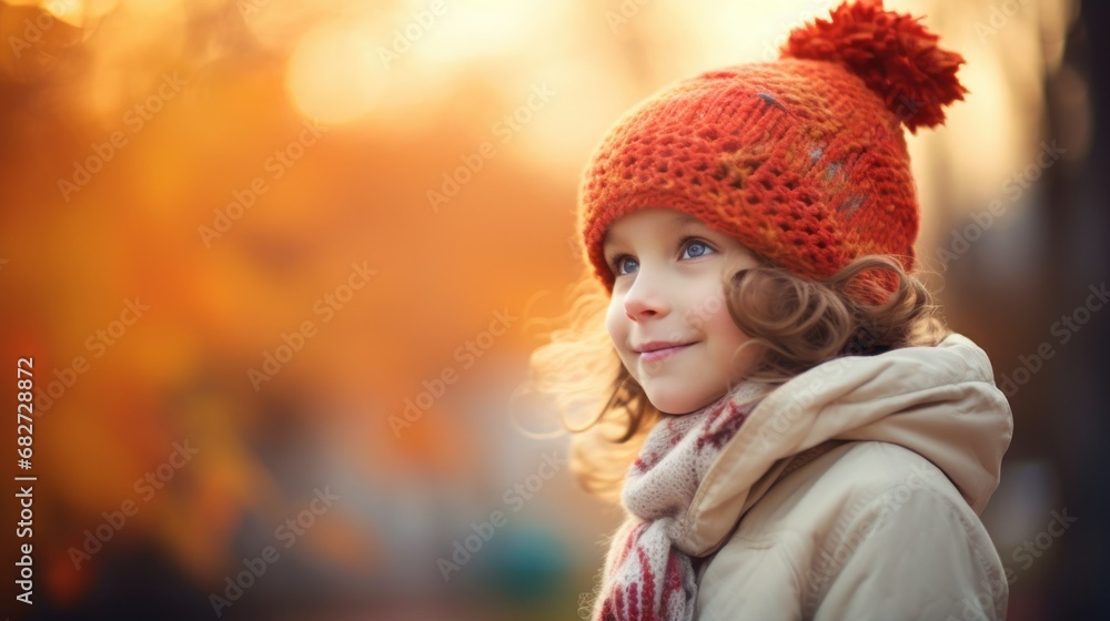 A little girl wearing a beret on an autumn day A little girl wearing a beret on an autumn day