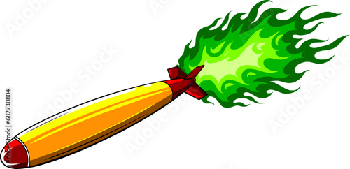 Rocket missile flying style vector illustration. Isolated image on white background.