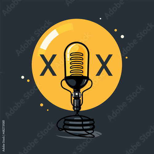 Comedy podcast filled colorful initial logo idea. Talk show. Recording microphone. Entertainment and engagement. Letters inside circle shape. Graphic design. Created using neural network