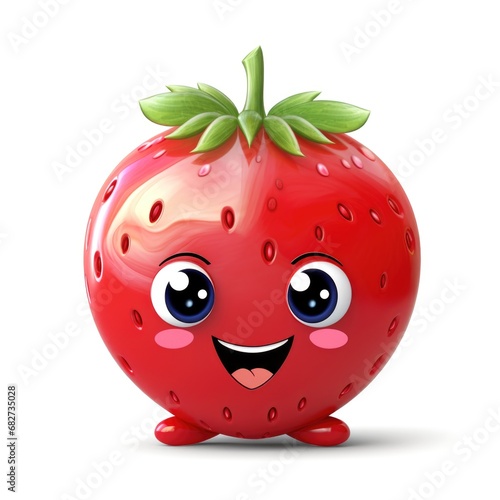 Cute cartoon 3d character strawberry with eyes on white background