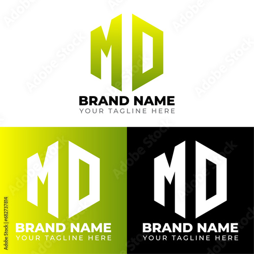 M D Double Letters Polygon Logo, Two letters M D logo design, Minimalist creative vector logo design template