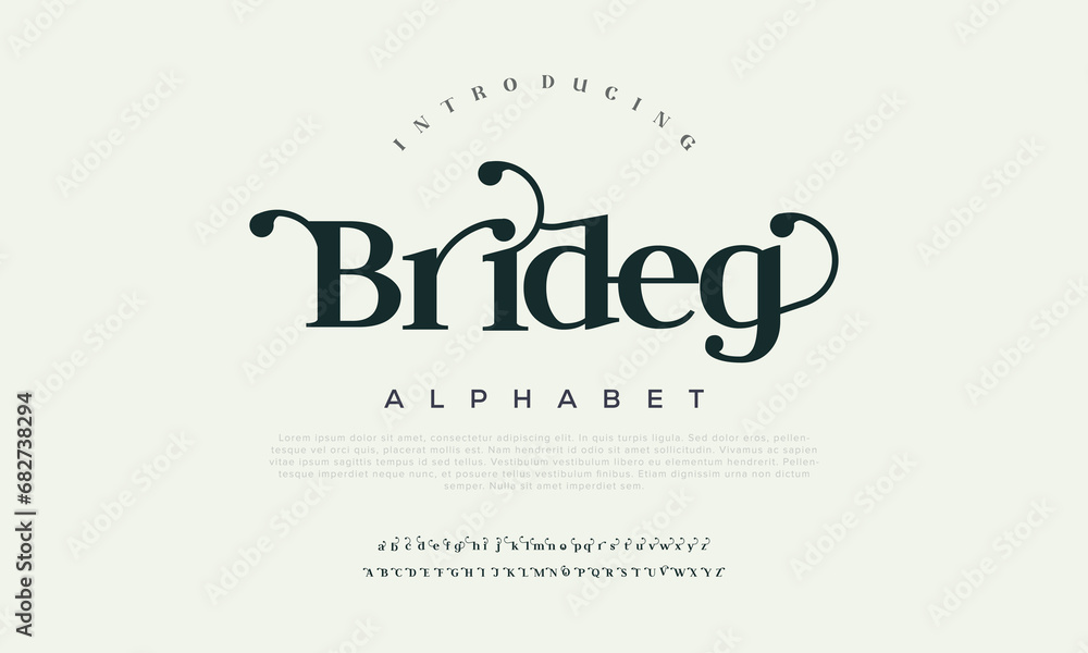 Bridge Elegant alphabet serif fonts. Luxury retro lettering typography decorative concept for wedding invitations, letters, signs, fashion and many more. vector illustration