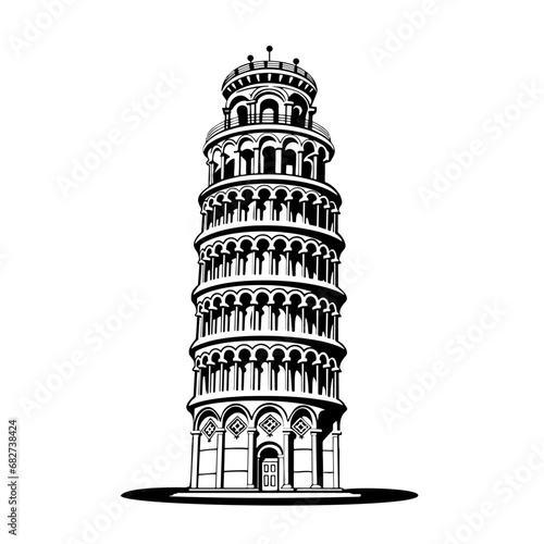The Leaning Tower of Pisa is a landmark of Italy. Vector illustration on white background