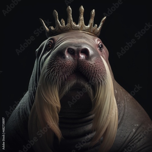 Portrait of a majestic Walrus with a crown photo