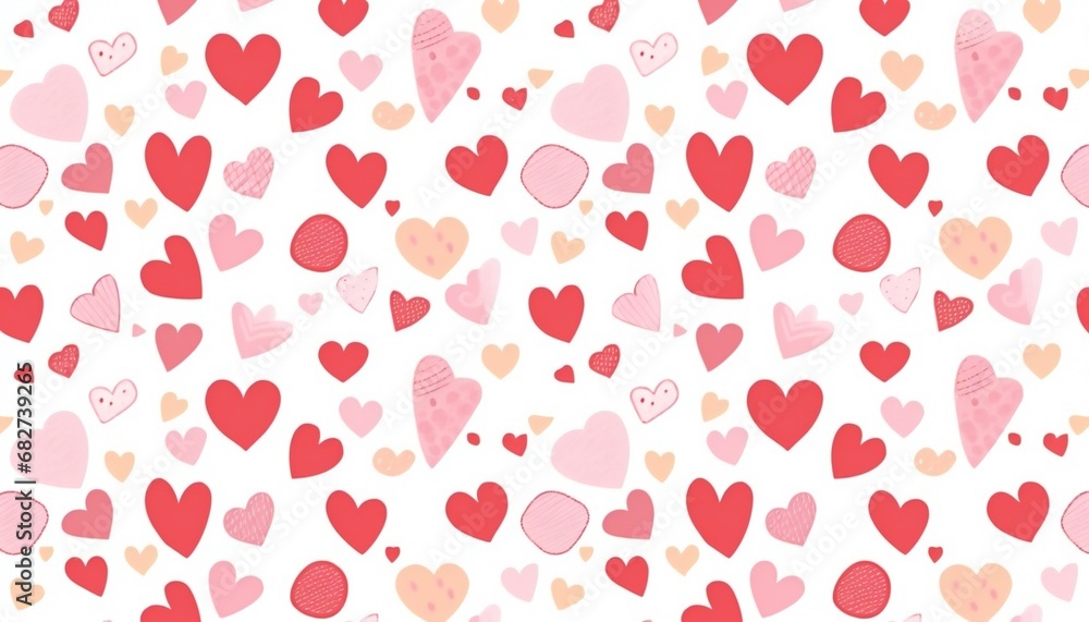 Seamless romantic pattern with hand drawn hearts. Valentines day wrapping paper or wedding symbols. Girlish repeated backdrop with hearts.