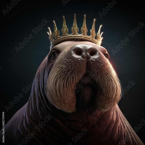 Portrait of a majestic Walrus with a crown photo