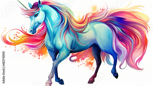 Beautiful unicorn with rainbow color isolated on a white background