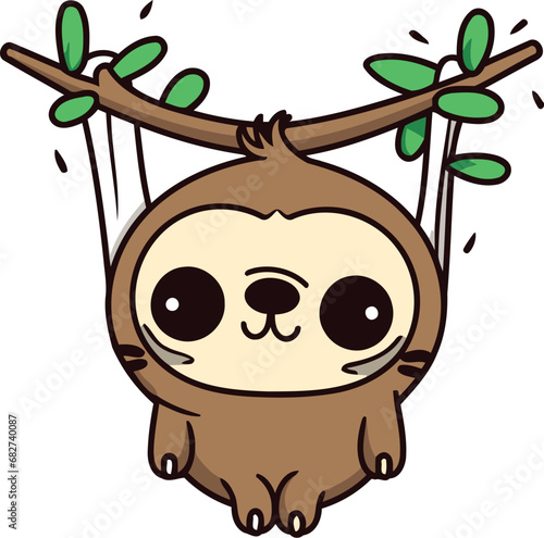 Cute cartoon sloth hanging on the tree vector illustration
