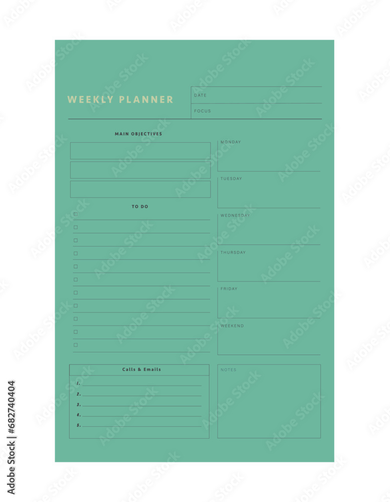 Weekly Planner (Nature) Minimalist planner template set. Vector illustration. Weekly Planner (Nature) Minimalist planner template set. Vector illustration.