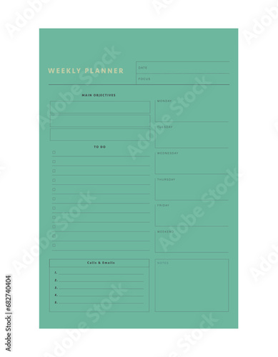 Weekly Planner (Nature) Minimalist planner template set. Vector illustration. 