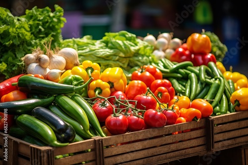 Seasonal fresh vegetables at a street outdoor market  variety of organic local products