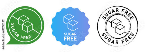 Sugar free no sugar diabetic emblem tag circle set label rubber stamp collection in green blue gradient and black color