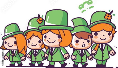 St patricks day group of kids in leprechaun costume vector illustration