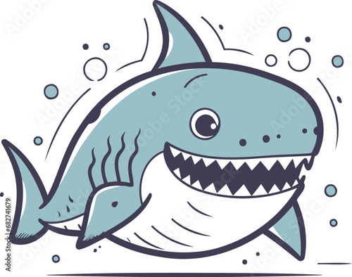 Cute cartoon shark vector illustration of a shark on white background