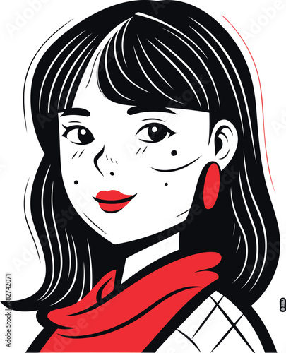 Beautiful girl with red scarf on white background vector illustration