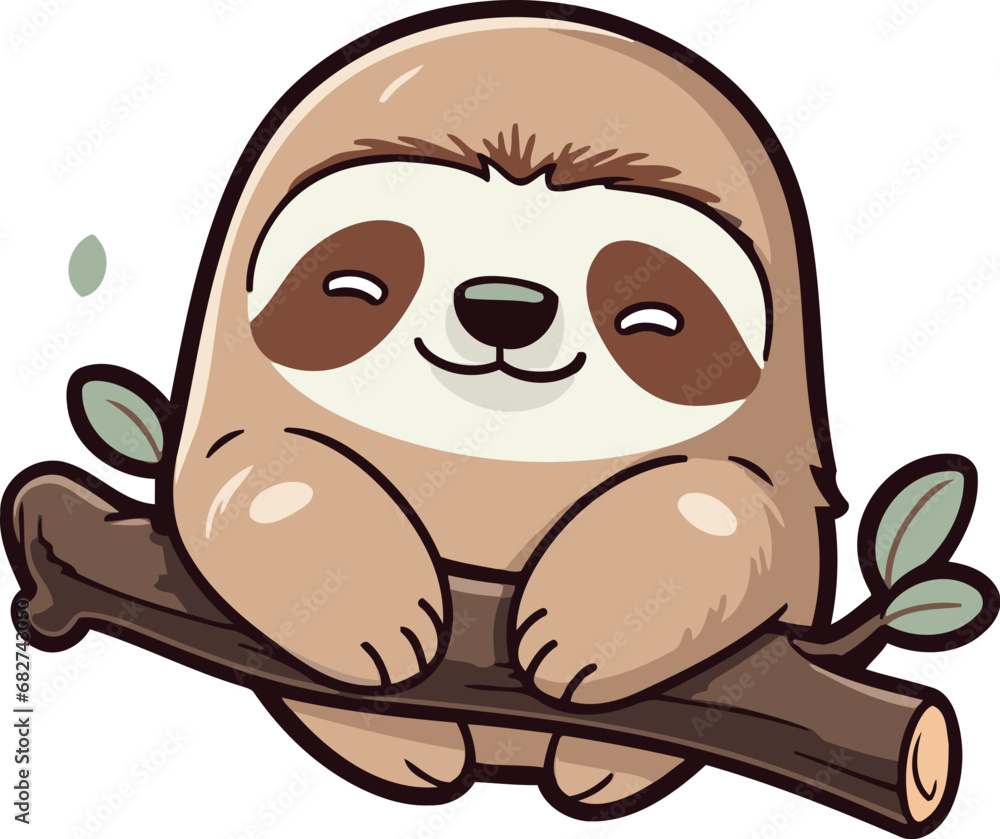 Cute cartoon sloth sitting on a branch vector illustration