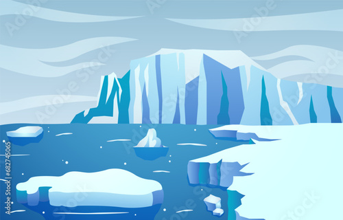 Antarctica scene . Flat design . Vector .