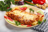 Italian lasagna with meat and tomato