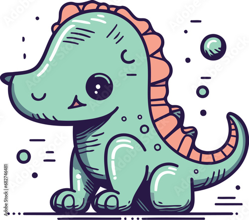 Cute cartoon dinosaur vector illustration in doodle style