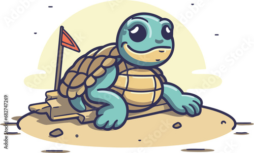 Cartoon turtle on the sand vector illustration of a turtle