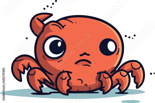 Cute cartoon crab vector illustration on white background isolated