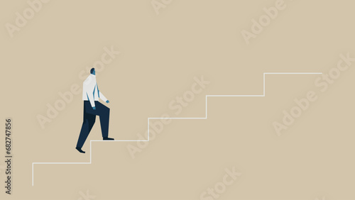 Businessman climbing 5 steps of stairs.