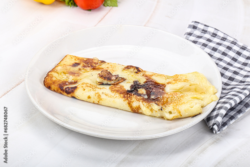 Sweet pancake with banana and honey Sweet pancake with banana and honey