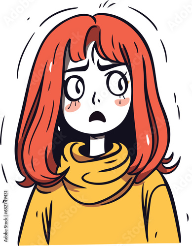 Vector illustration of a girl with red hair in a yellow sweater