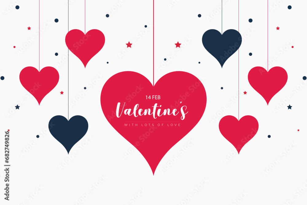 Valentines day for stylish hanging hearts cloud background banner poster design vector file