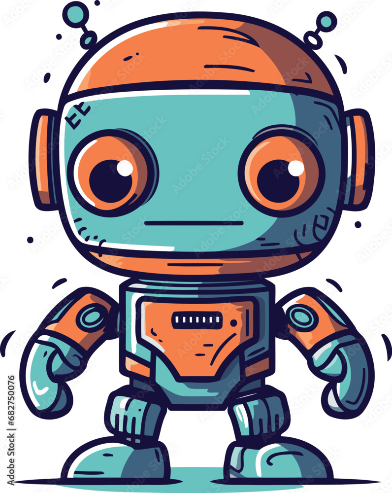 Cute little robot vector illustration isolated on white background