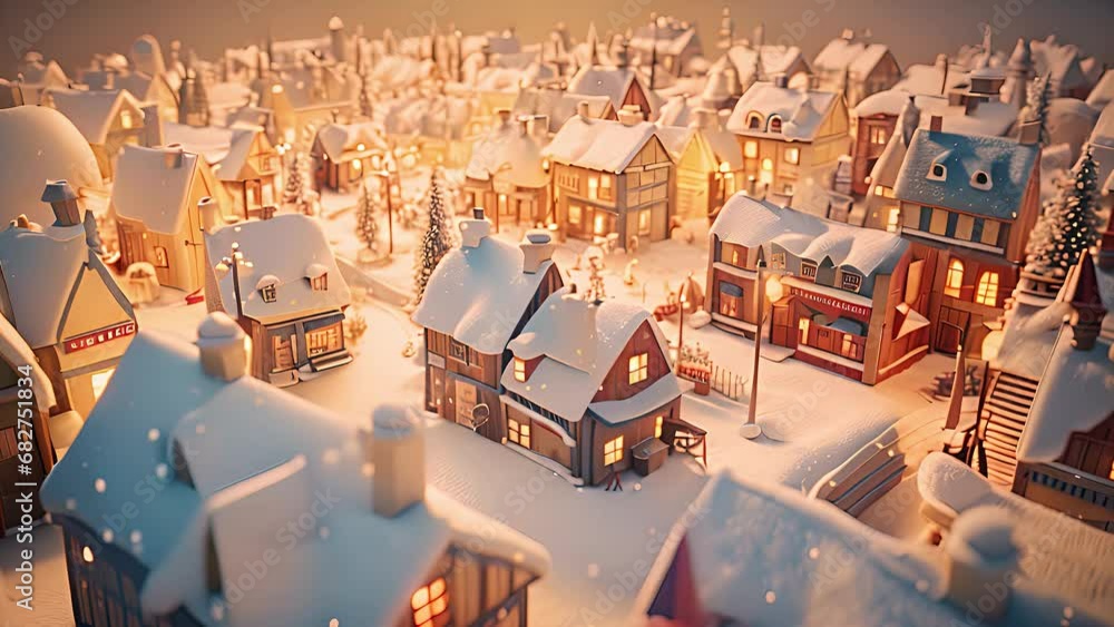 Christmas village with Snow in vintage style. Created with generative ...