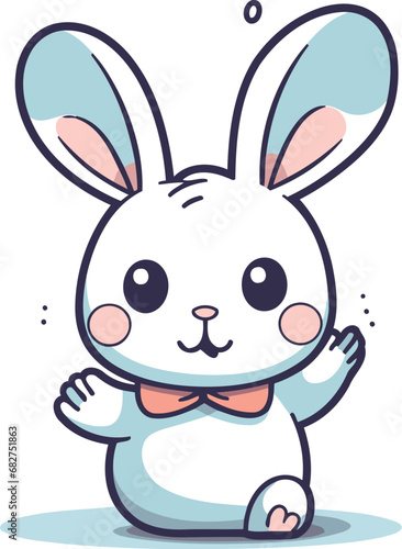 Cute cartoon bunny with bow tie and bow tie vector illustration