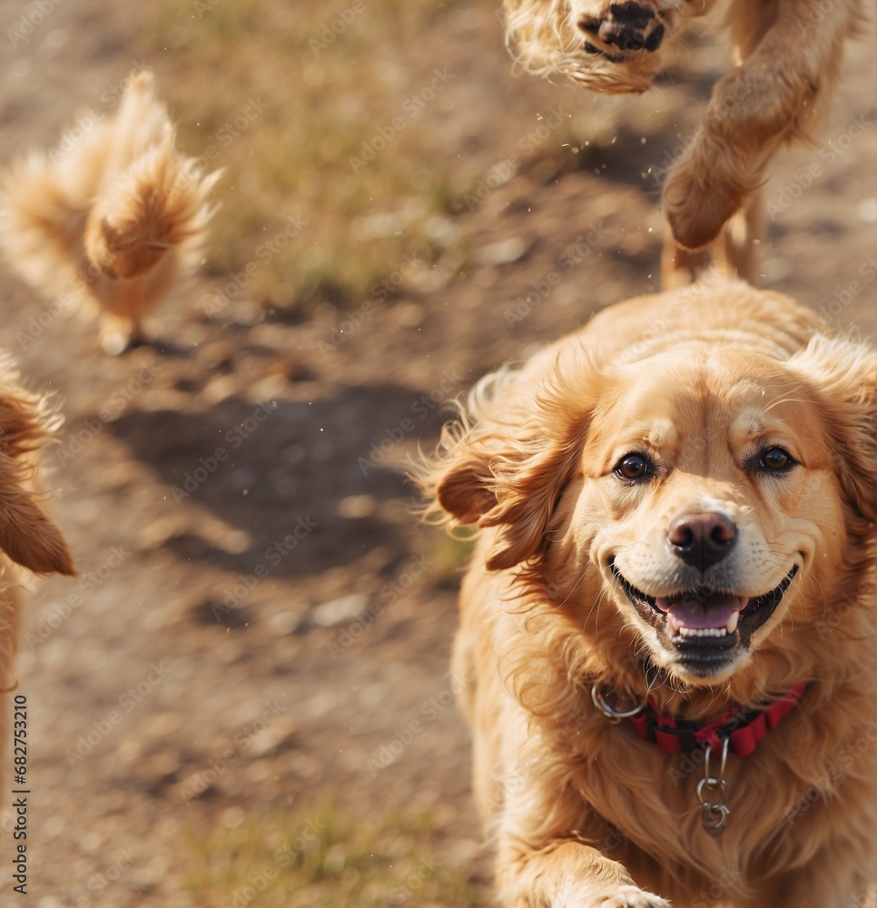 Obraz premium A cute golden retriever pet running in the beach 