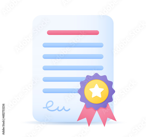 Document page certificate icon. Form with winner medal. Achievement, award, grant, diploma concept. Vector illustration in Cartoon minimal style
