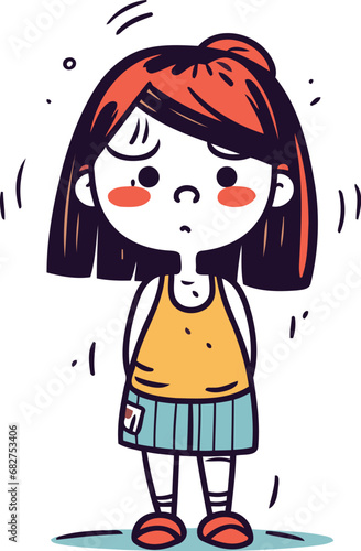 Angry little girl cartoon character vector illustration in a flat style
