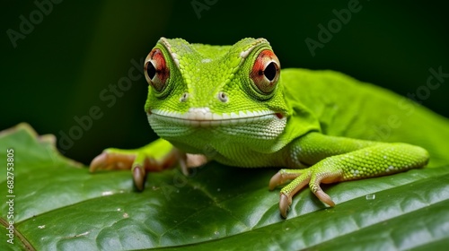 an above shot of Leaf-dwelling Green Anole Lizard