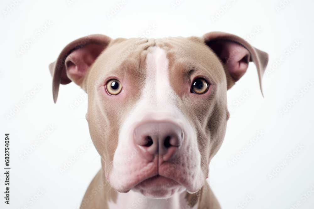 Portrait of a cute Pitbull dog on white background